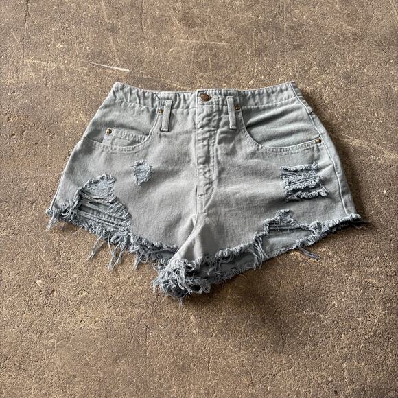 Distressed Vintage Cut Off Denim Jean Shorts Size S 26 Green Tomb Raider 2" ABE - Picture 1 of 7